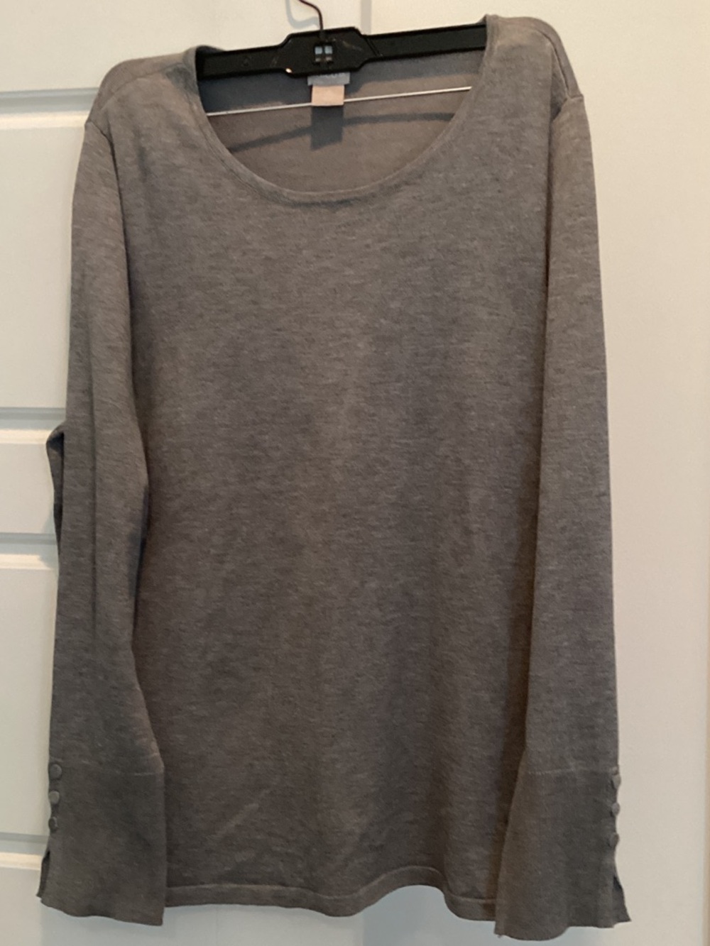Chico's Heather Gray Scoop Neck Long-Sleeve Top